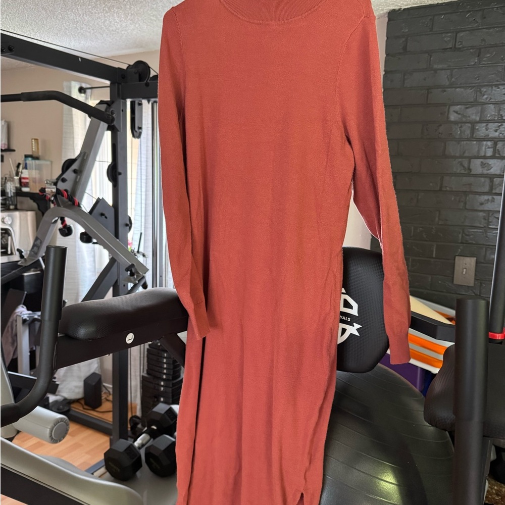 Express Orange Long Sleeve Mock Neck Sheath Dress